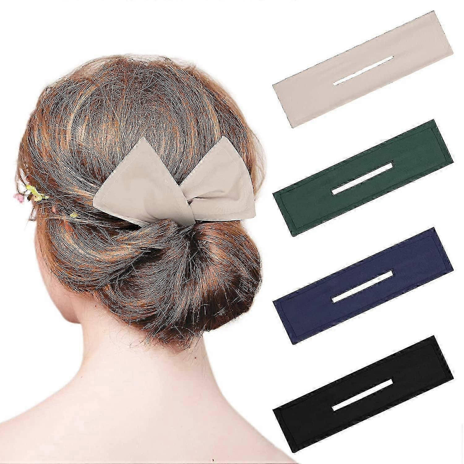 4-Piece Fabric Hair Donut Set for Elegant Bun & Updo Styles - Black, Khaki, Green, Dark Blue