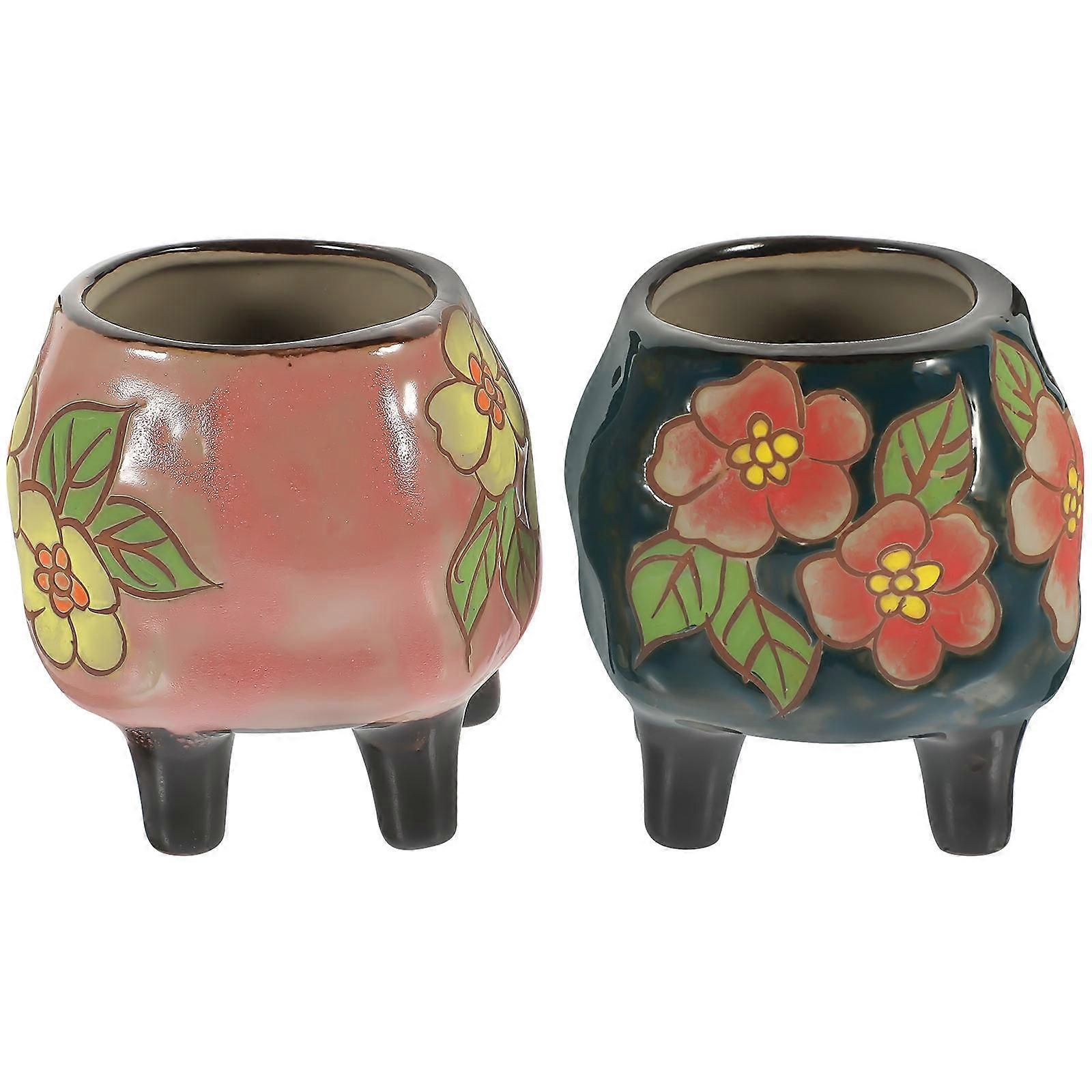 Tabletop Flower Pot Plant Pots Ceramics Flower Pots Balcony Elegant Style 2Set