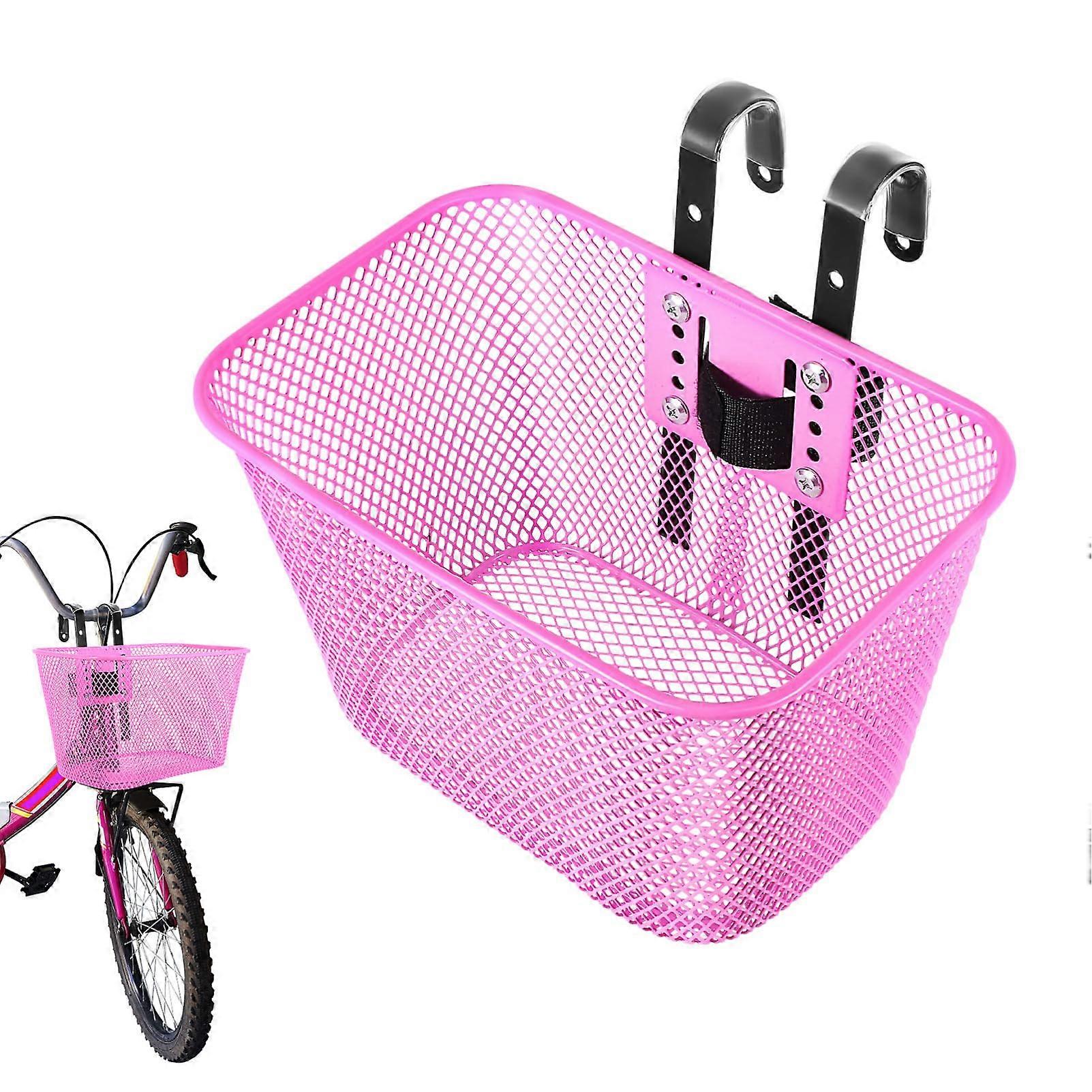 s Bicycle Basket Sturdy Pink Front Wheel Basket with Hook