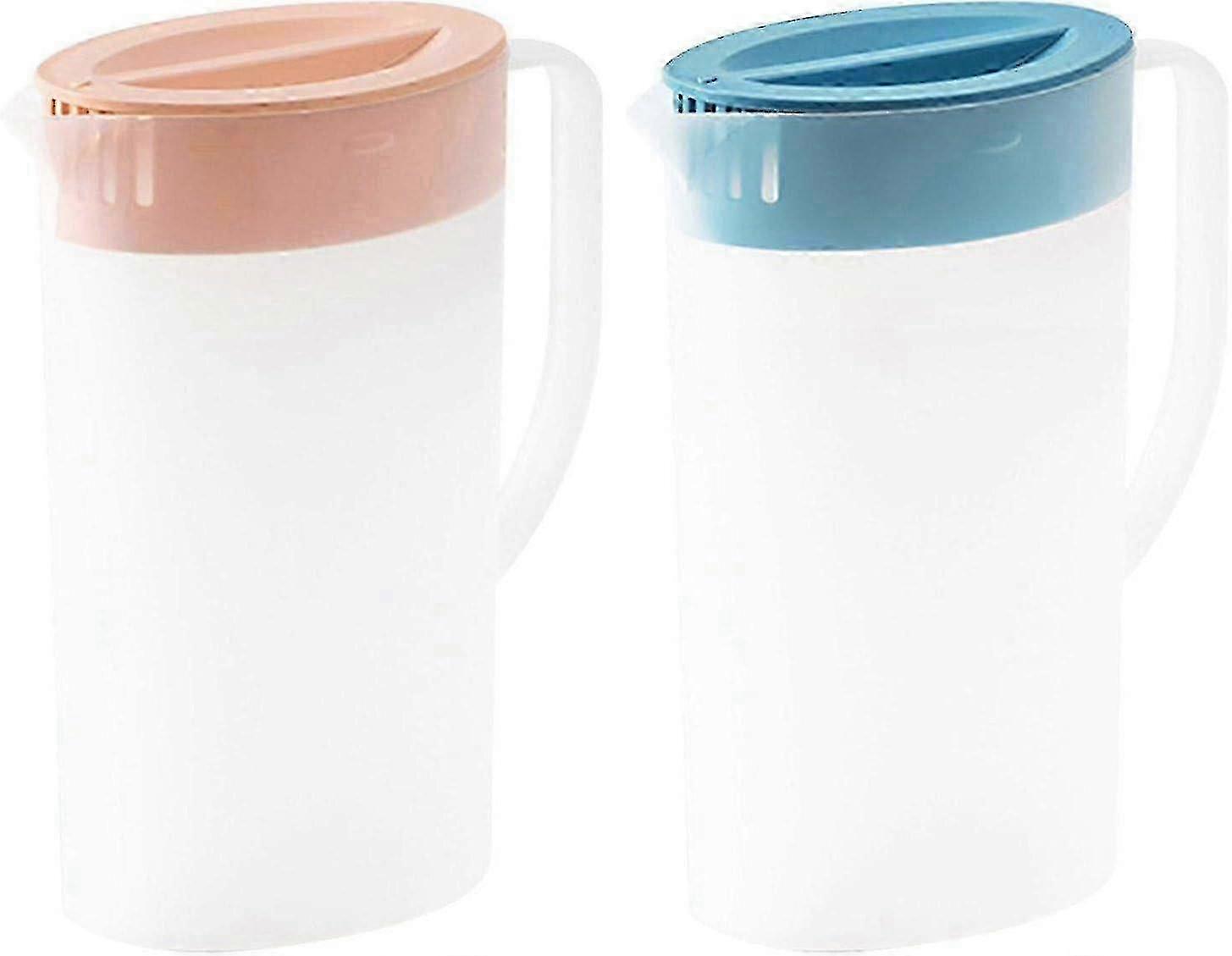 2X Plas-tic Water Jugs with Lid and Handle, Juice Pitcher for Fridge, Hot/Cold Water Pitcher Drink Containers for Lemonade-1.5L-