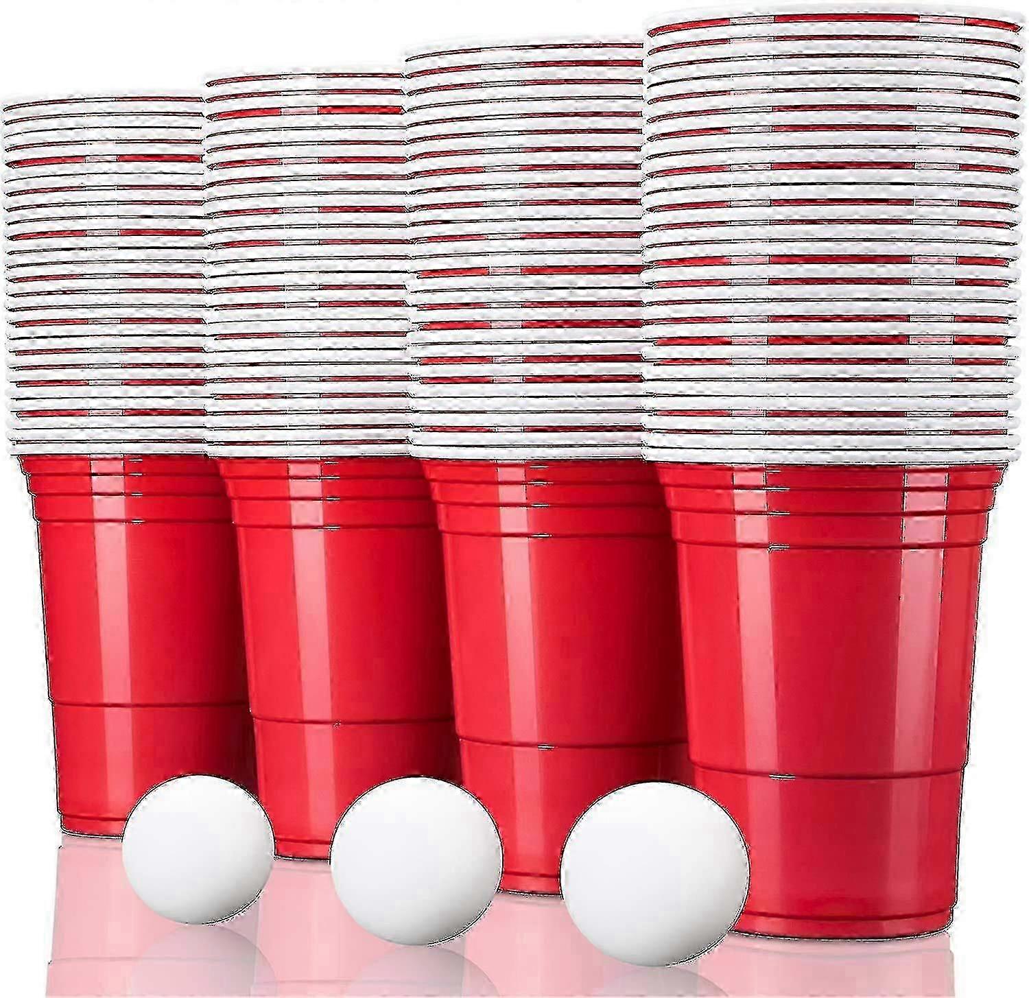 100 Reusable Beer Pong Cups 16oz (473ml) - Extra Strong Red Plastic Party Cups for Drinking Games