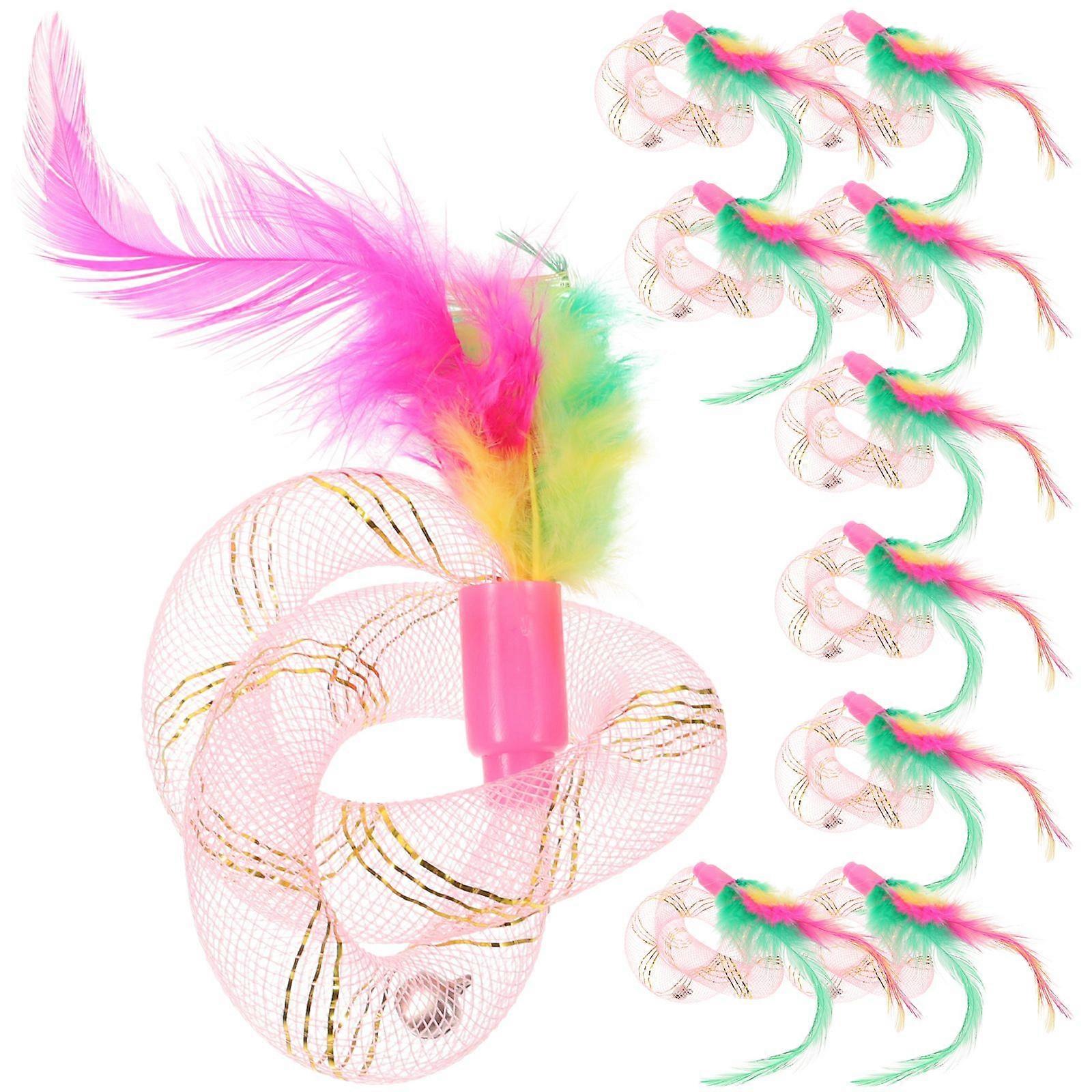 10pcs Cat Spring Toy Plastic Cat Playing Toy Cat Toy with Feather (Random Color)