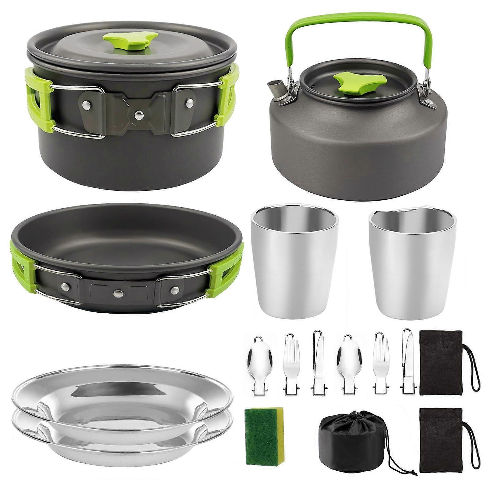 Camping Cookware Set 17-Piece Includes Pot Frying Pan and Tableware for 2-3 People Lightweight Portable Hiking Gear