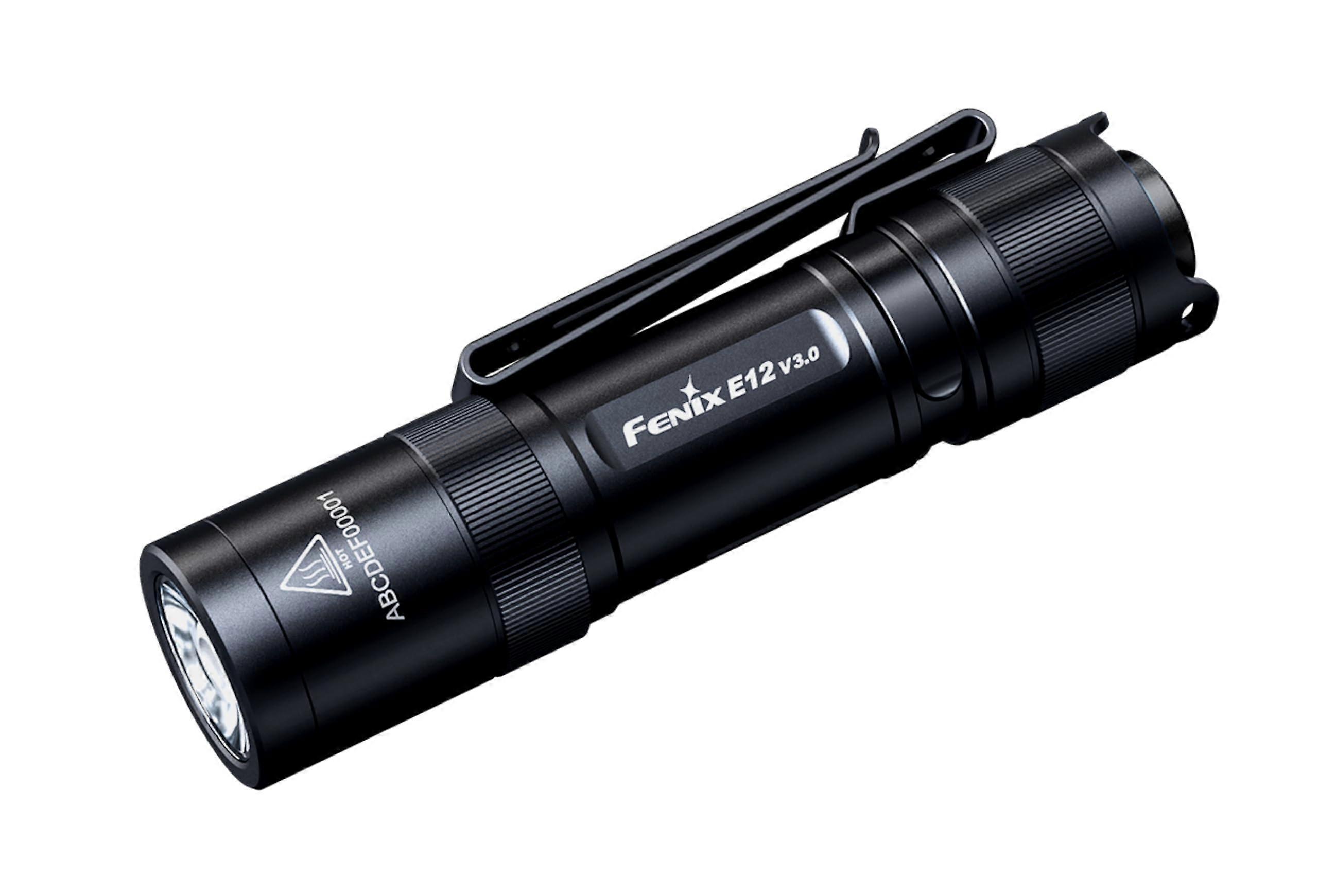 E12 V3.0 Mini Flashlight 200 Lumens Lightweight AA Battery Bi-Directional Clip Magnetic IP68 Black 78M Range 100 Hours