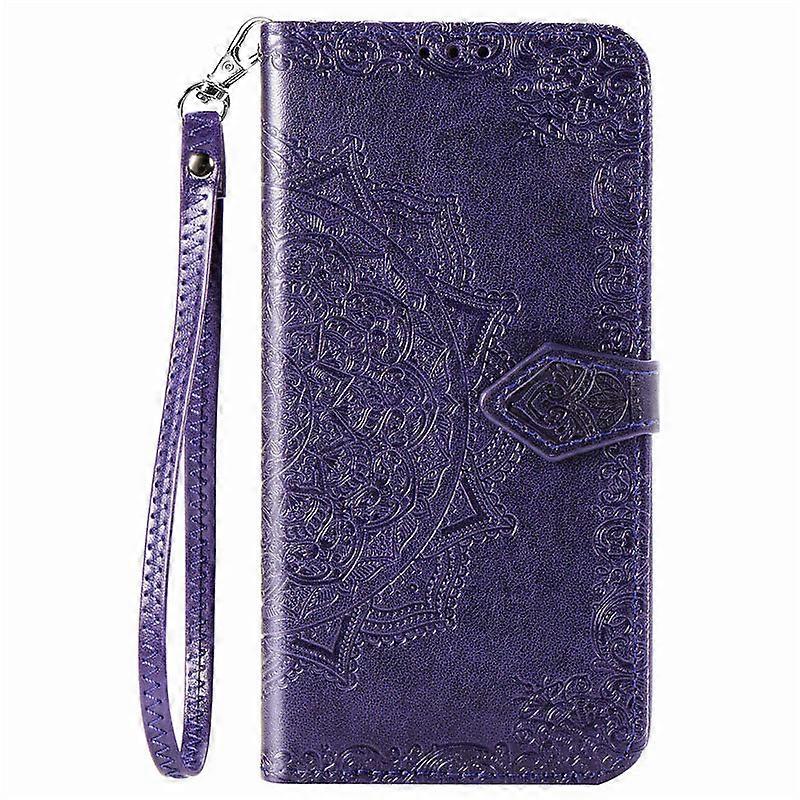 Case For Iphone 13 Purple Mandala Leather Same Style Short Hand Strap Embossed No519