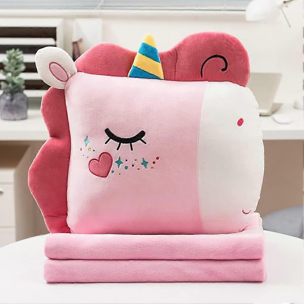 Cute Animal Soft Travel Blanket and Pillow Set Compact Travel Pillow with Blanket for Airplane, Car