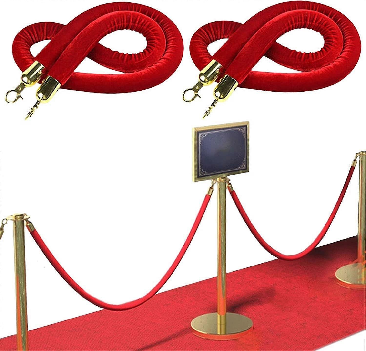 Velvet rope for commercial queues with gold hooks (2 Pack, 150cm/5ft)