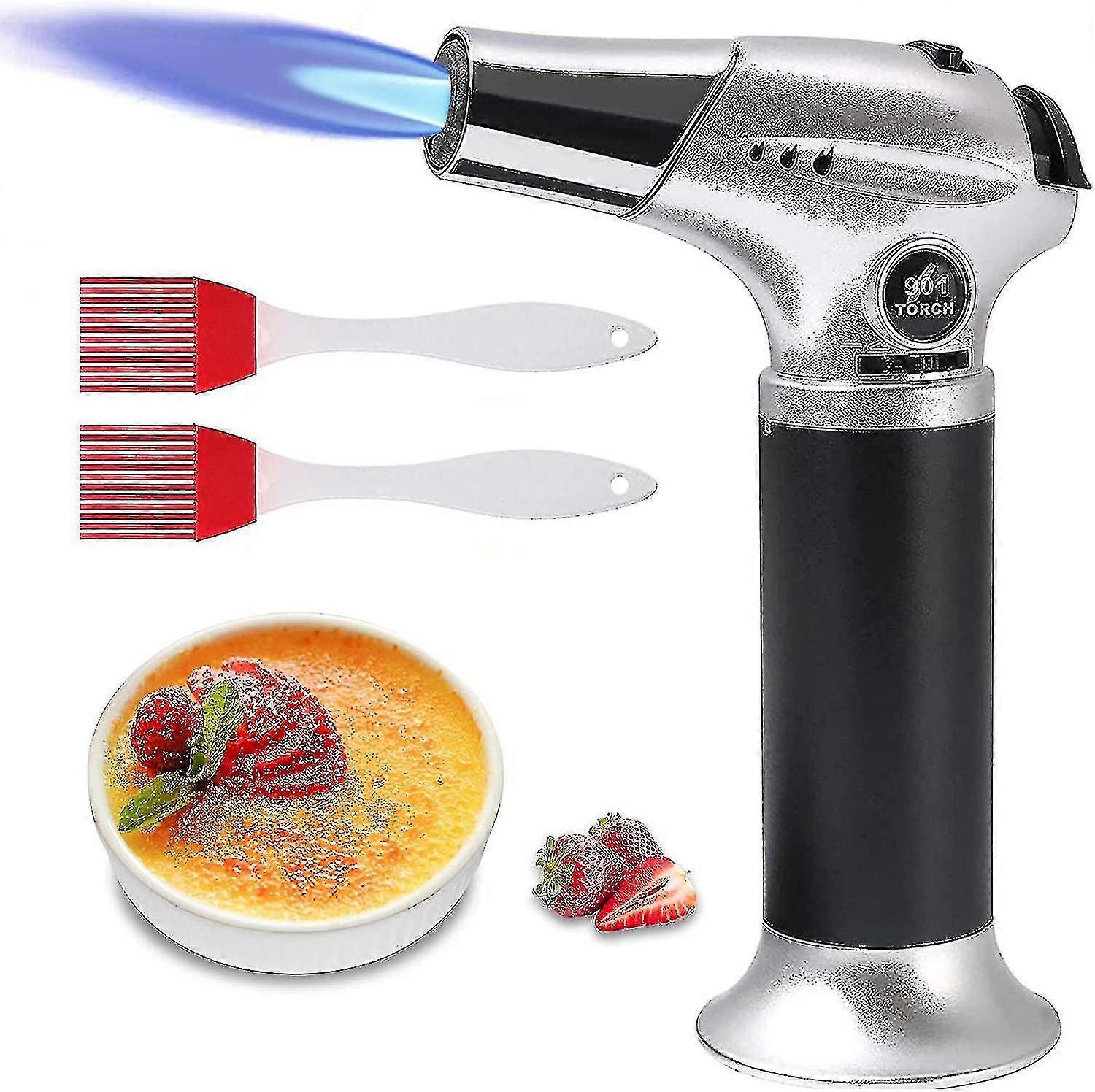 Adjustable Flame Refillable Butane Gas Torch Lighter with Safety Lock for Kitchen Use