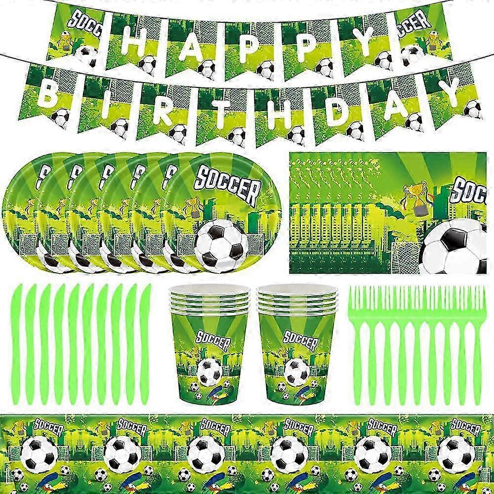 아이 생일 파티 식기 장식 축구 테마 세트 접시, 컵, 냅킨 및 배너
