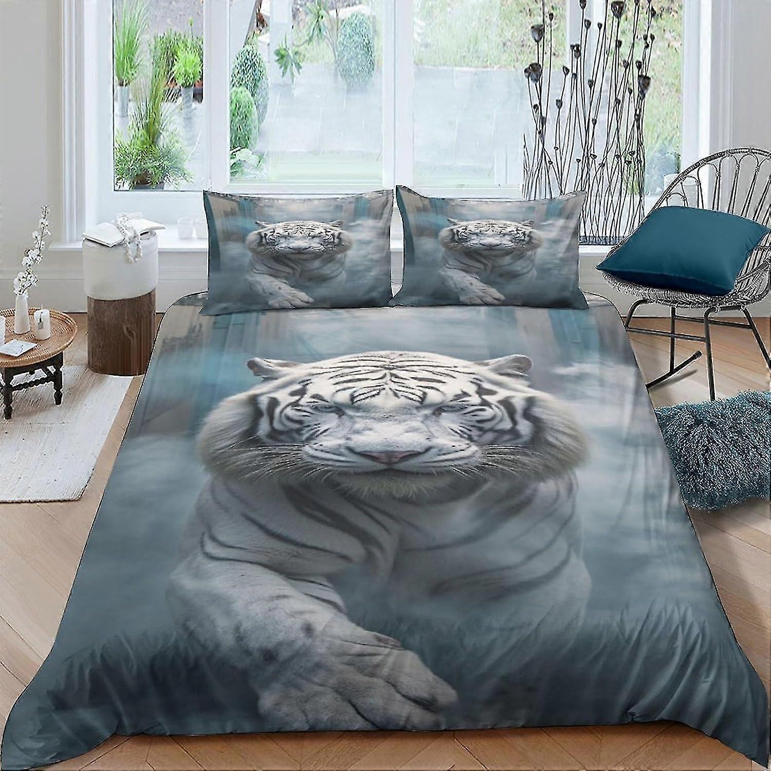 Multi Colour Tiger Print 3 Piece Quilt Cover Set Soft Luxury Bedding with Zipper Closure and Pillowcases