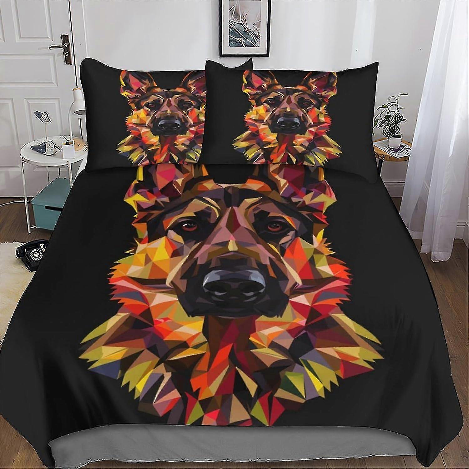 Hund 3-delat påslakan 3D-tryckt djurtäcke sängkläder med mikrofiber och dold dragkedja för pojkar och flickor