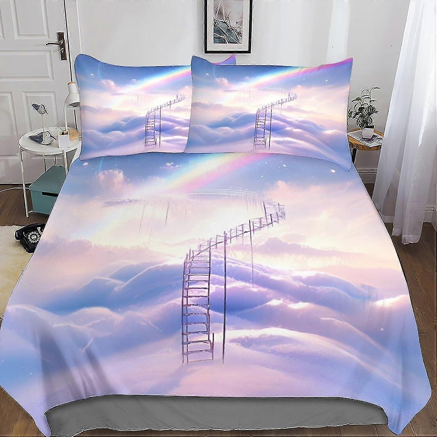 Colorful Stairs Duvet Cover Set, 3D Bedding Set with Pillowcases, Soft Microfiber for Adults, Teens, and Kids 3 Pieces