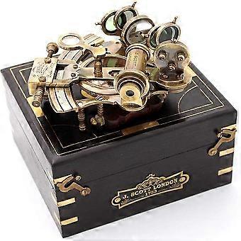 Messing Sextant ingebouwd kompas met hardhouten doos.