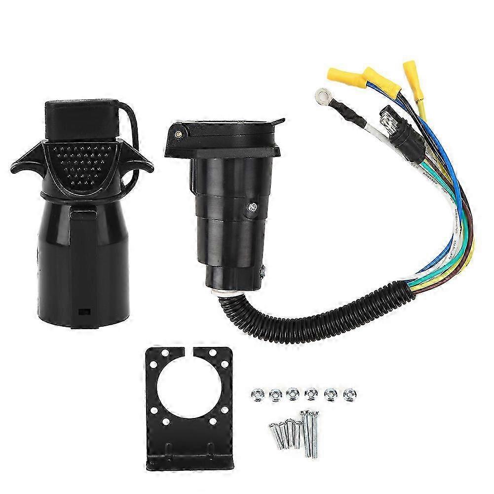 12V RV Trailer Connector 7 Way to 4 Way Hitch Plug with Dustproof Cover and Bracket