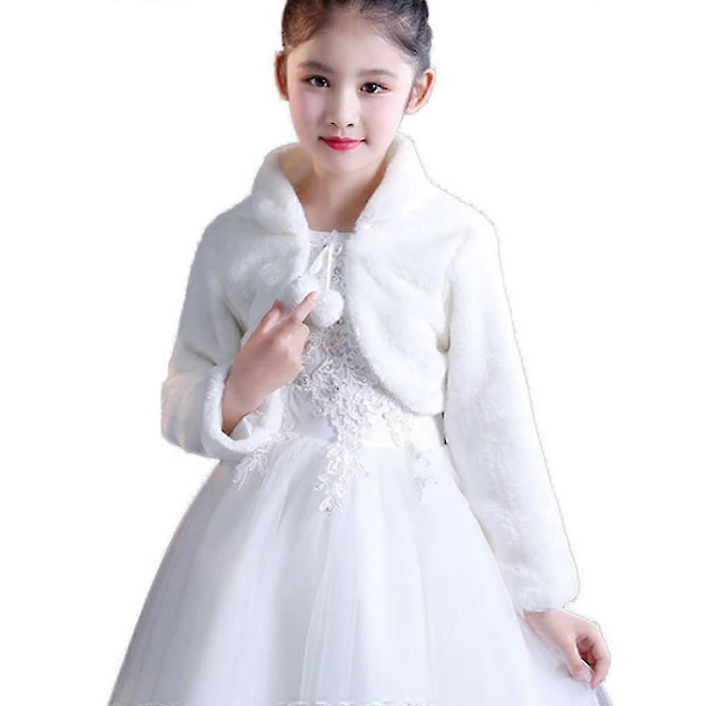 Kinder Prinzessin Verdicken Plüsch Wrap Schal Blume Mädchen Langarm Capelet Shrug C Weiß XL