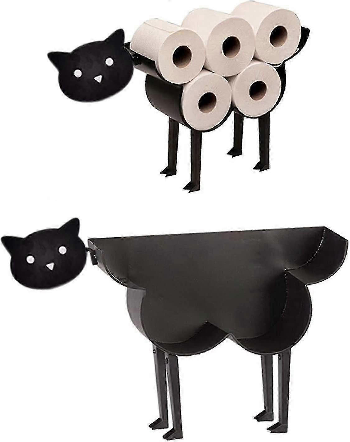 حامل ورق التواليت المعدني الأسود القائم بذاته للحيوان ، حامل لفة المرحاض المزخرف المبتكر للأغنام / القط / الكلب (هريرة)