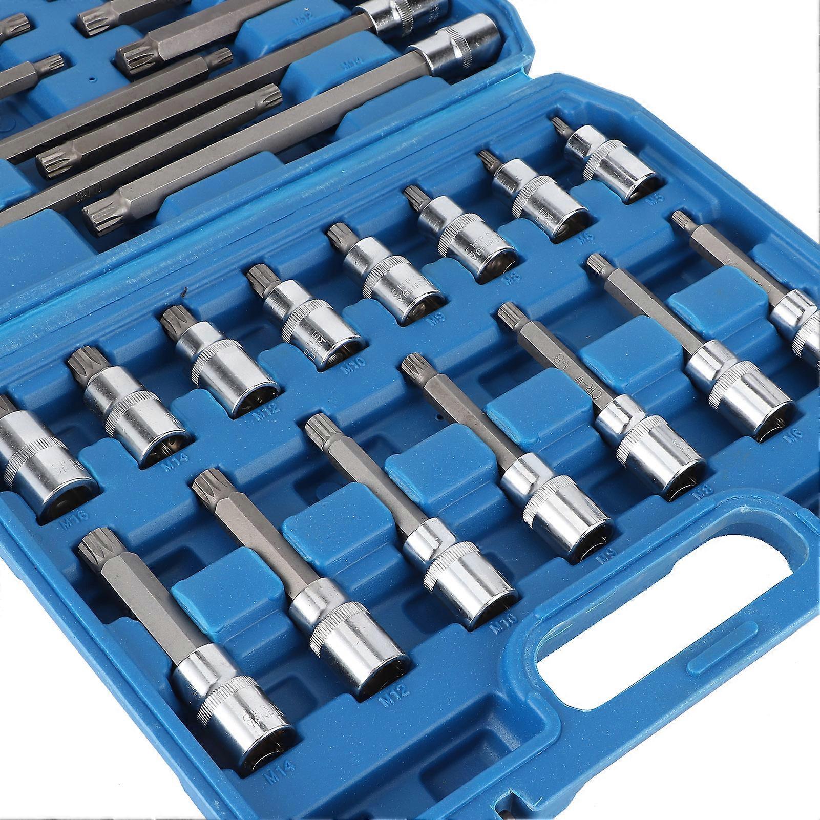 30ps 1/2in Hex Bit Socket Set Extra Long and Short Wrench Sockets Kit with Tool Box