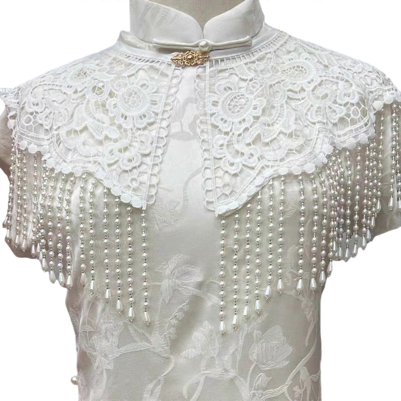 New Chinese Style Embroidered Bridal Capelet Adjustable Tassels Detailing Design Shawl Wrap for Formal Event White