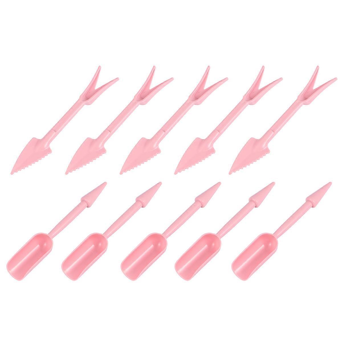 Gardening Tool Set Pink Plastic Garden Transplanting Tool For Outdoor Garden 10Pcs In 1Set