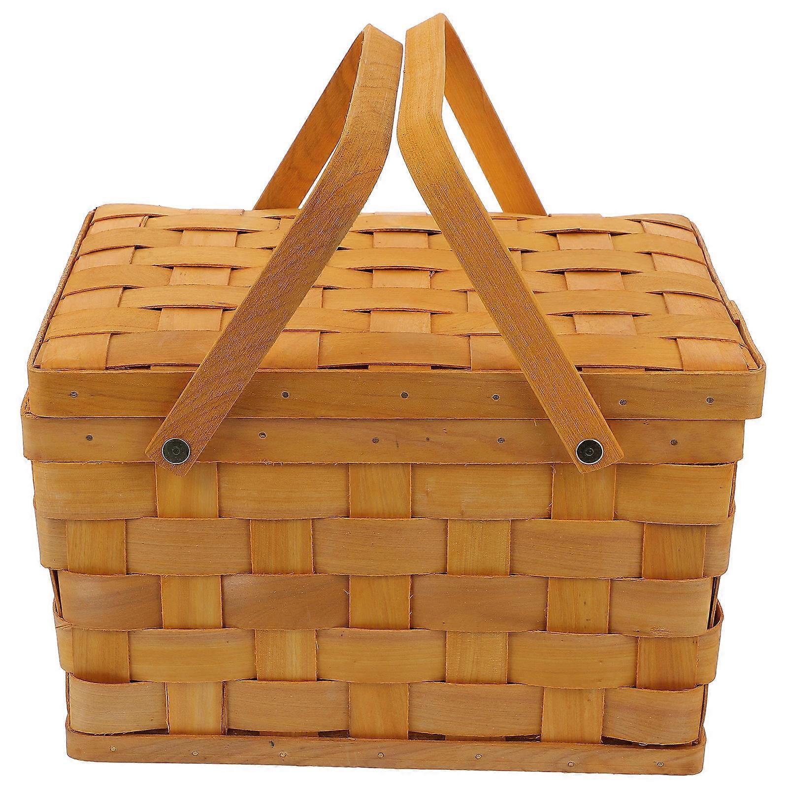 Storage Picnic Basket Woven Fruit Holder Rectangular Honey Color 1Pc
