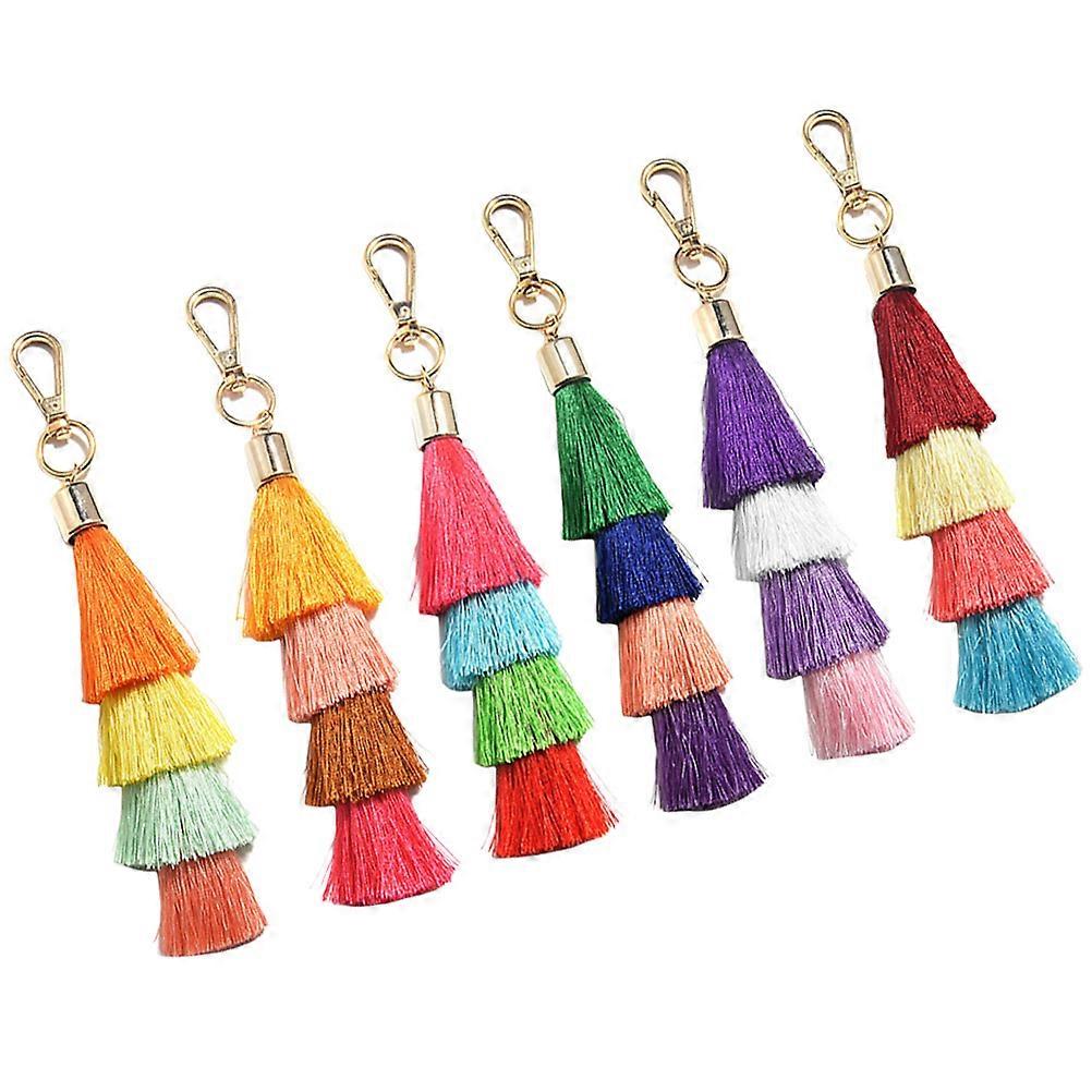 Aesthetic Keychains Bohemia Style Tassel Keychain Car Keyring Hanging Pendant Charming Handbag Wallet Accessories Assorted Color 11x1.8x1.8cm 6Pcs
