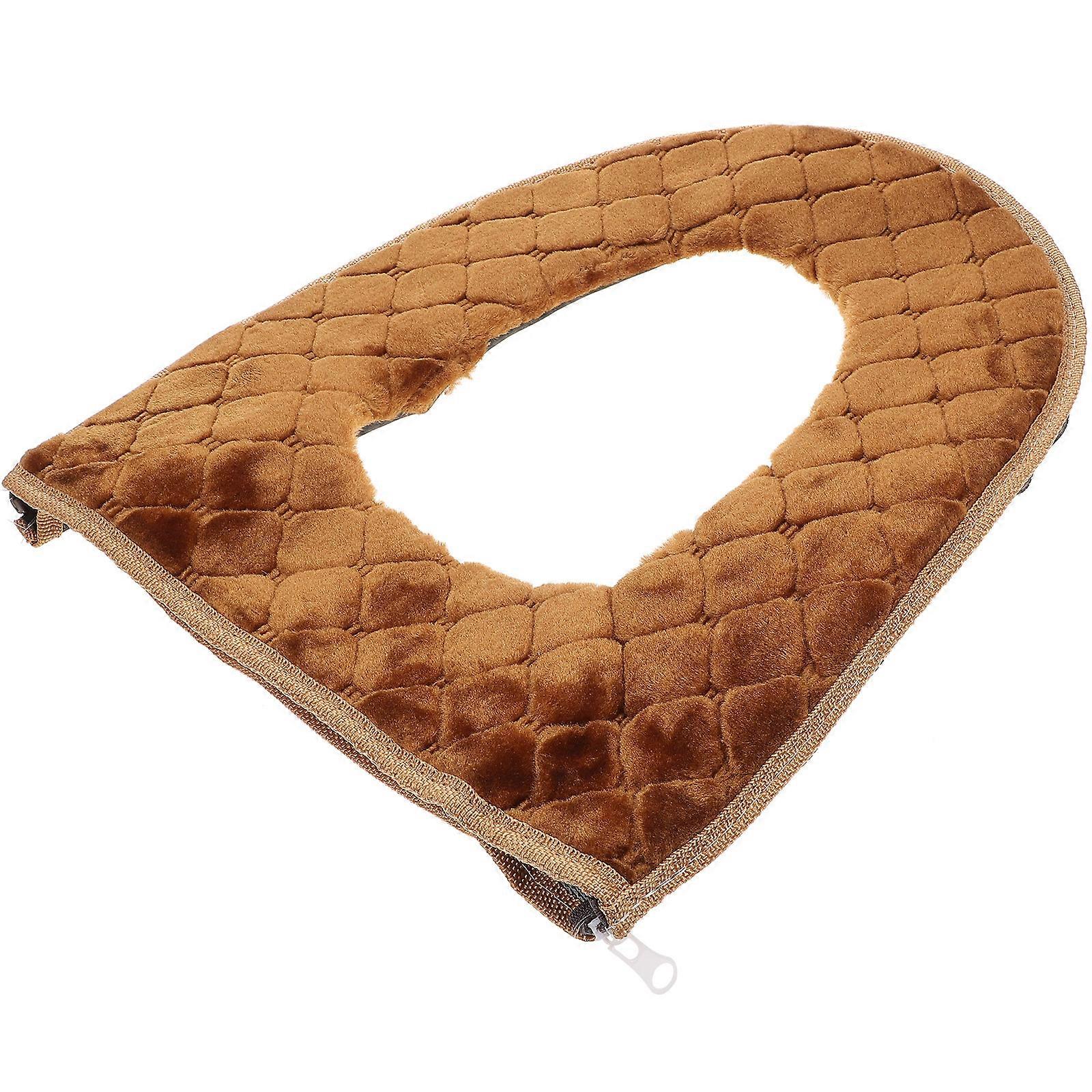 Toilet Cover Pad Warmth O-shaped Style Plush Material Home Bathroom Accessories Brown 42X36cm Easy Assembly and Disassembly 1Pack
