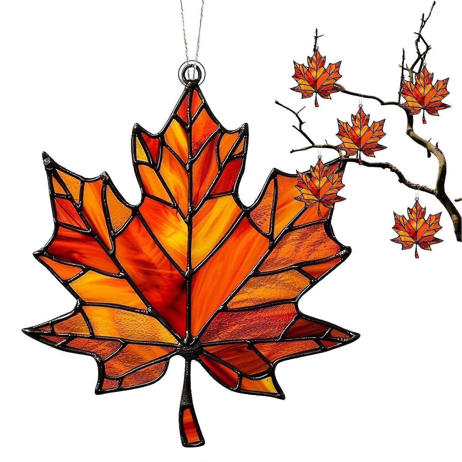 Maple Leaf Ornament, Stained, Autumn Decoration, Hanging, Window, Maple Leaf Pendant Red