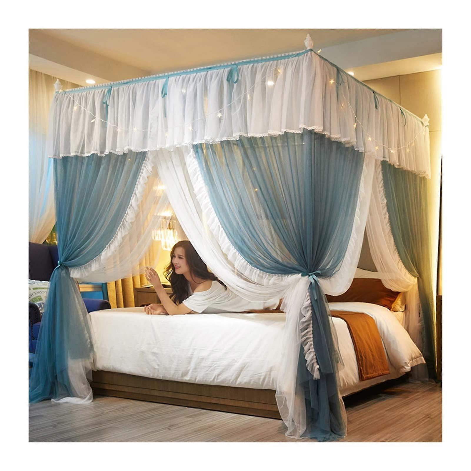 Bed Canopy with Stainless Steel Rails, 3Door Design – Double Mesh Mosquito Net (Color: Style 2)