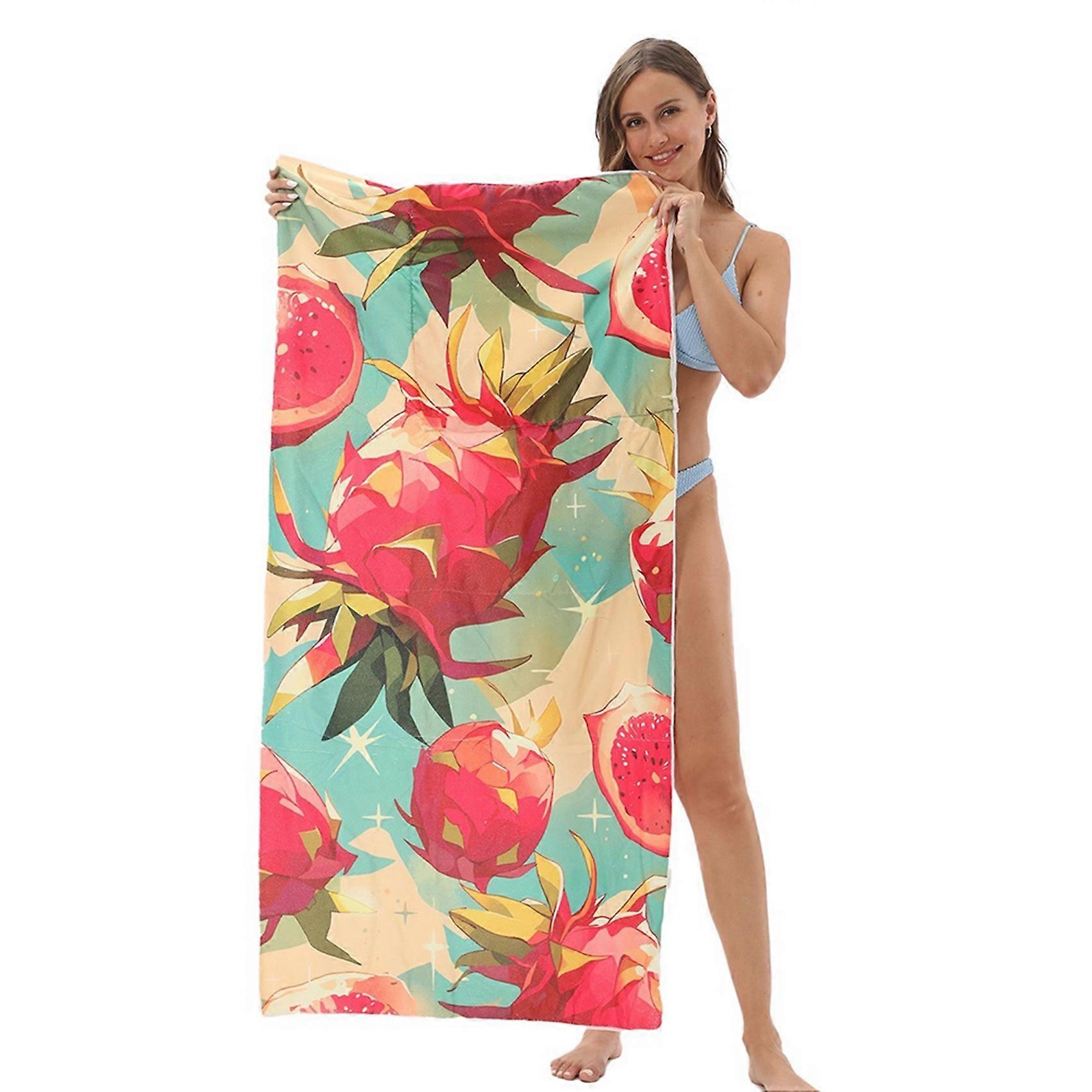 2-in-1 Foldable Portable Bag for Beach Towel Storage, Printed Bath Towels, Integrated Beach Towel Bag with Storage