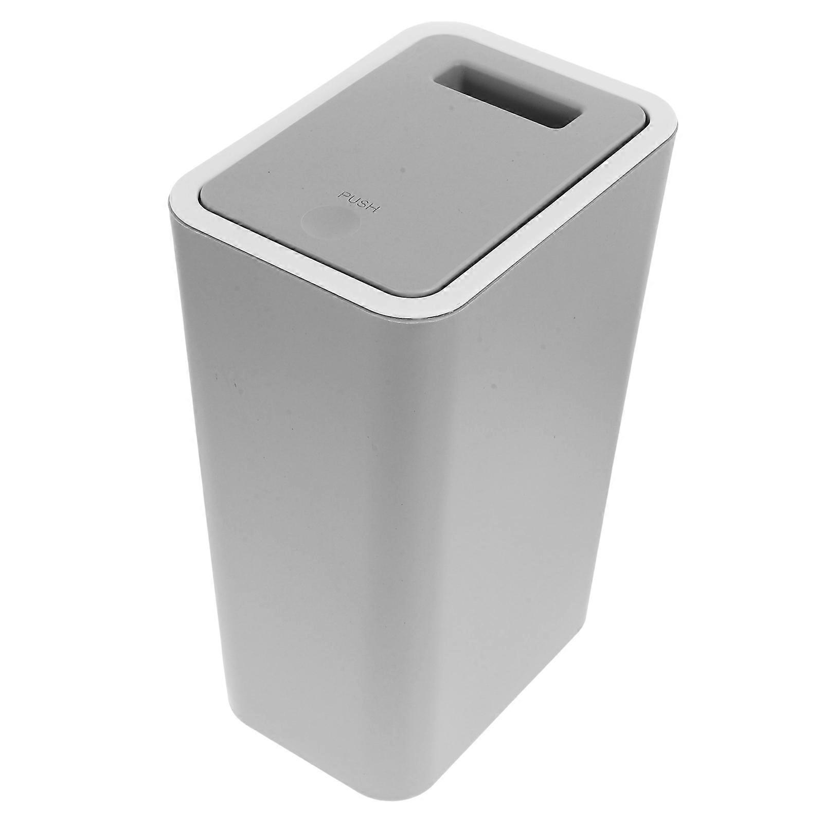 Square Plastic Trash Can with Press Top Lid for Home Use Modern Waste Basket Odor Prevention 10.5L Capacity Light Grey 1Pack