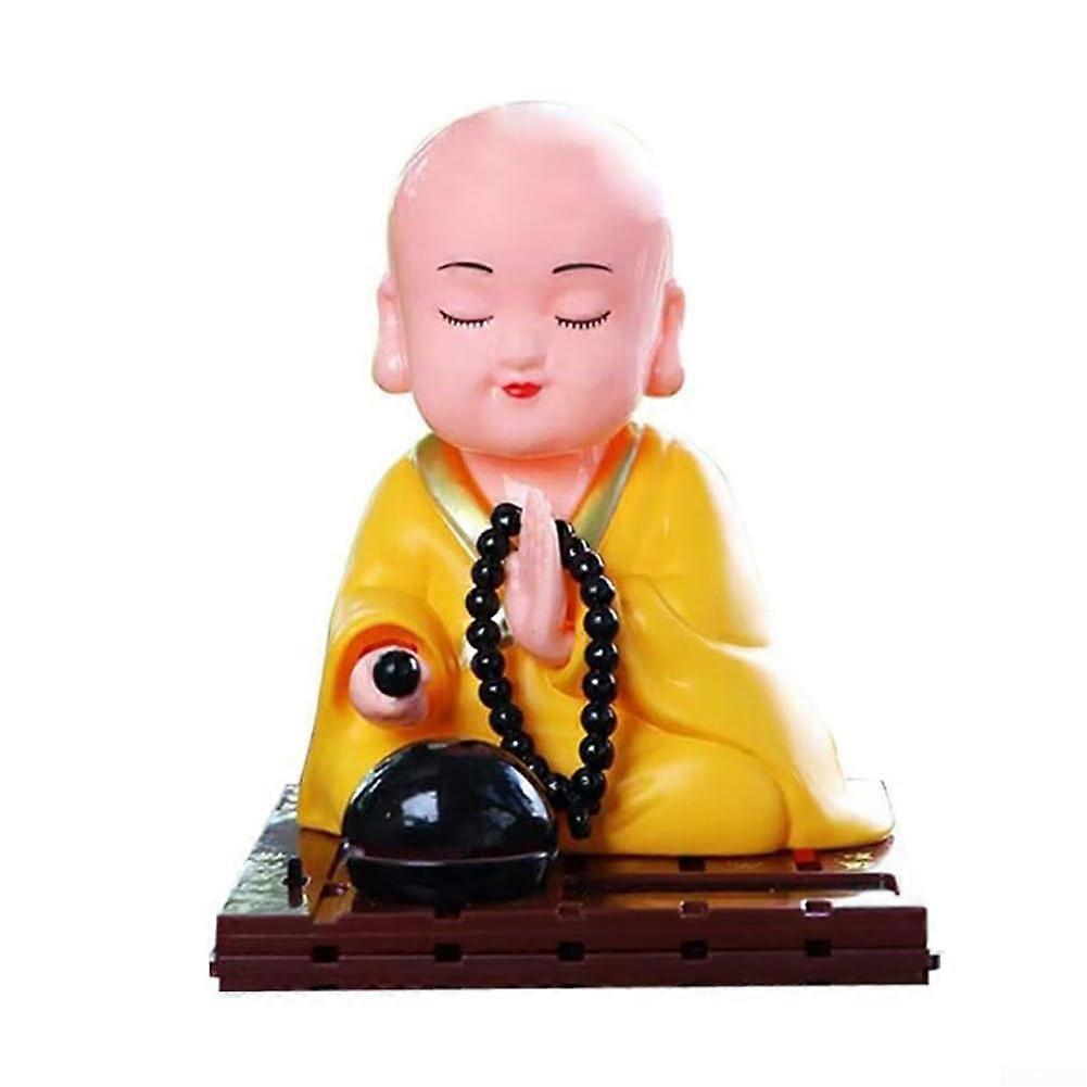 Solar Shaking Mönch Deko Ornament für Autos, Häuser und Büros, Gelb, Positivität Verbreiten, 10cm Höhe, Kunststoff