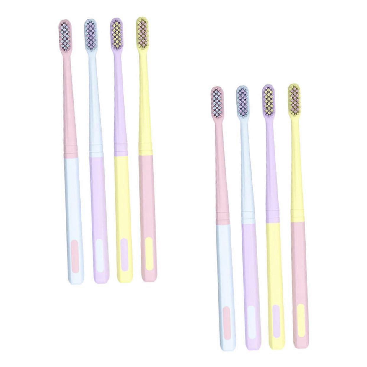 8piece set of adult toothbrushes with compact ergonomic handles for travel and camping, gentle for sensitive gums.