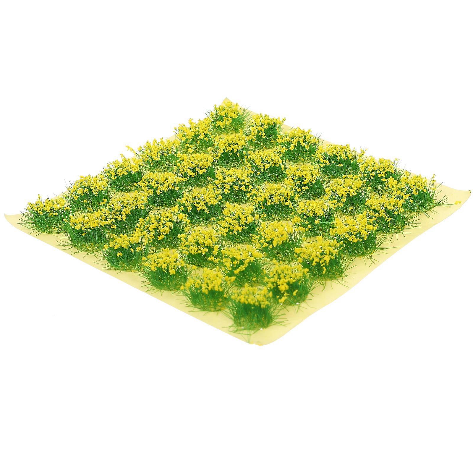 Miniature Artificial Grass Model Scenery Grass Tuft Railway Miniature Yellow 10x10x0.8cm Landscaping 36Pcs