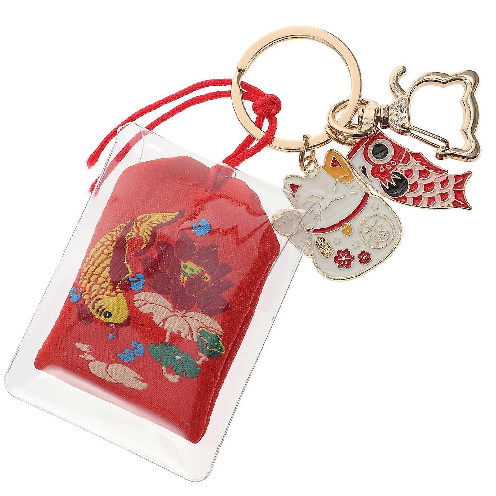 Lucky Pendant Keychain Japanese Ornaments For Daily Use Metal And Cloth Made 1Pack