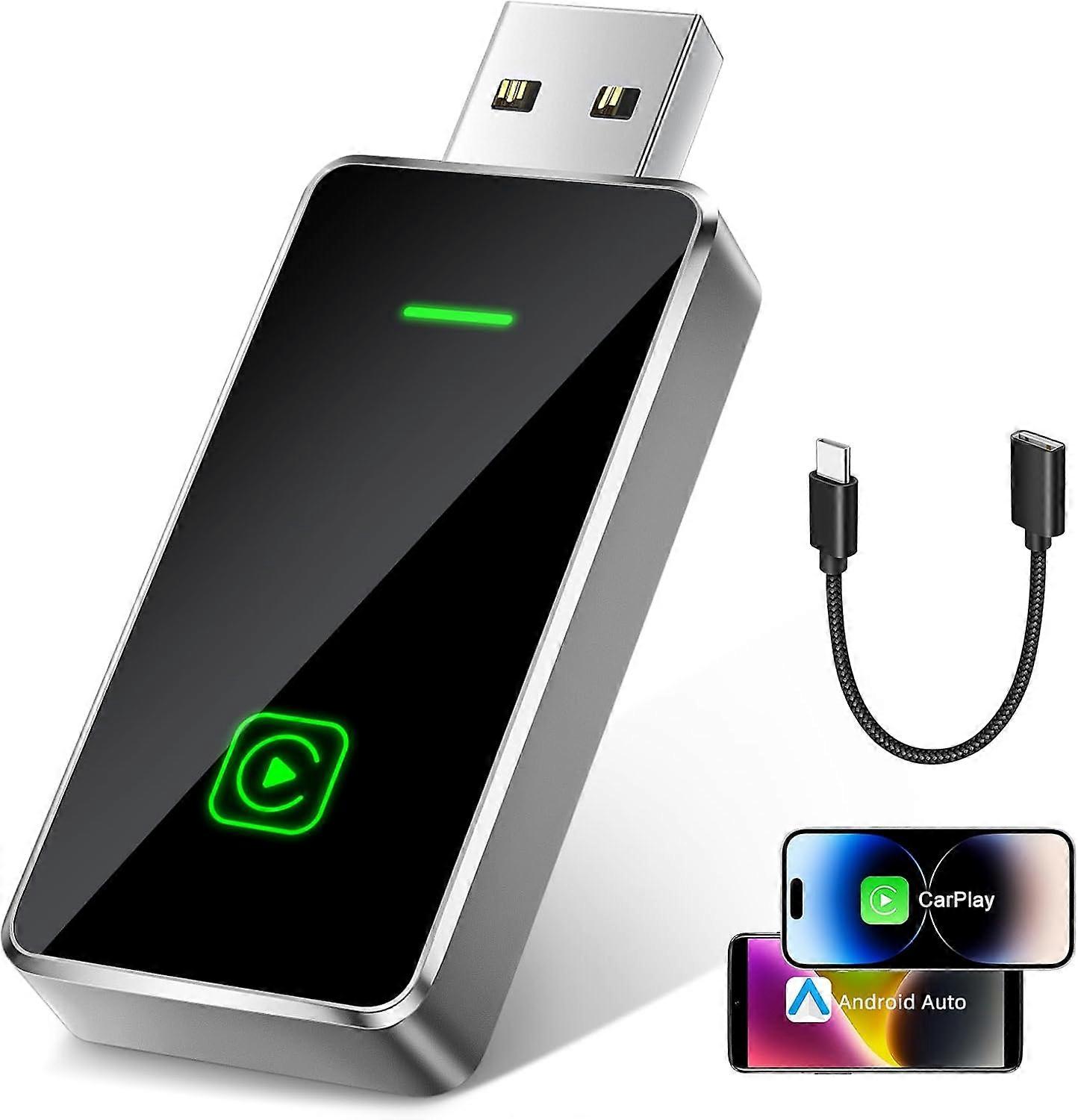 In 1 Wireless Carplay Adapter for iOS CarPlay/Android Auto Stable Control & No Delay Convert Wired to Wireless with USB & USB-C/Type-C