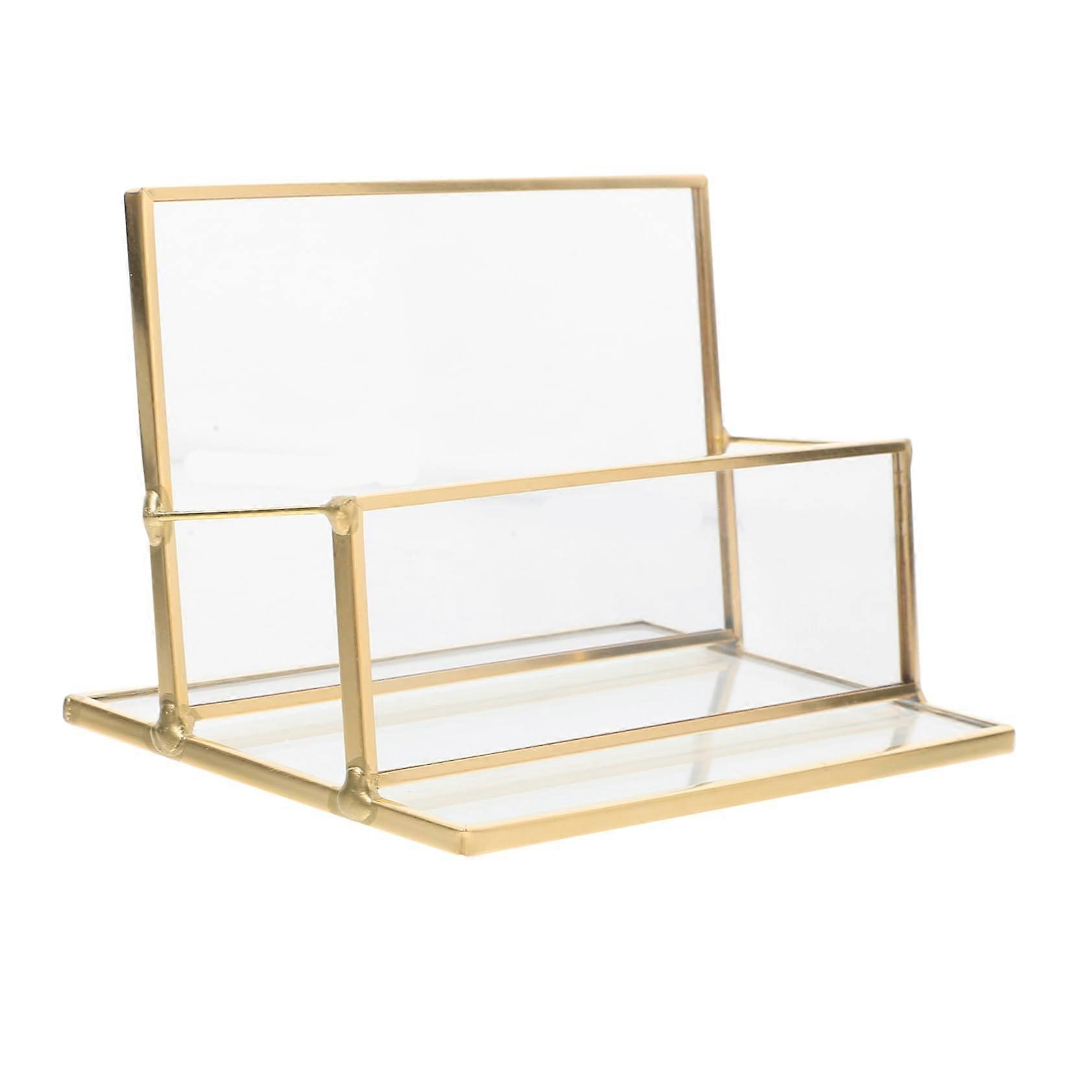 Transparent business card holder with transparent base for table