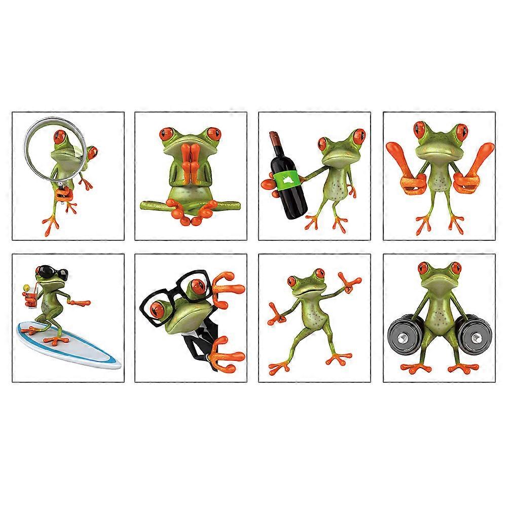8PCS Frog Pattern Decorative Stickers Vinyl Decals for Cars Windows Walls Easy Apply Creative Home Decor