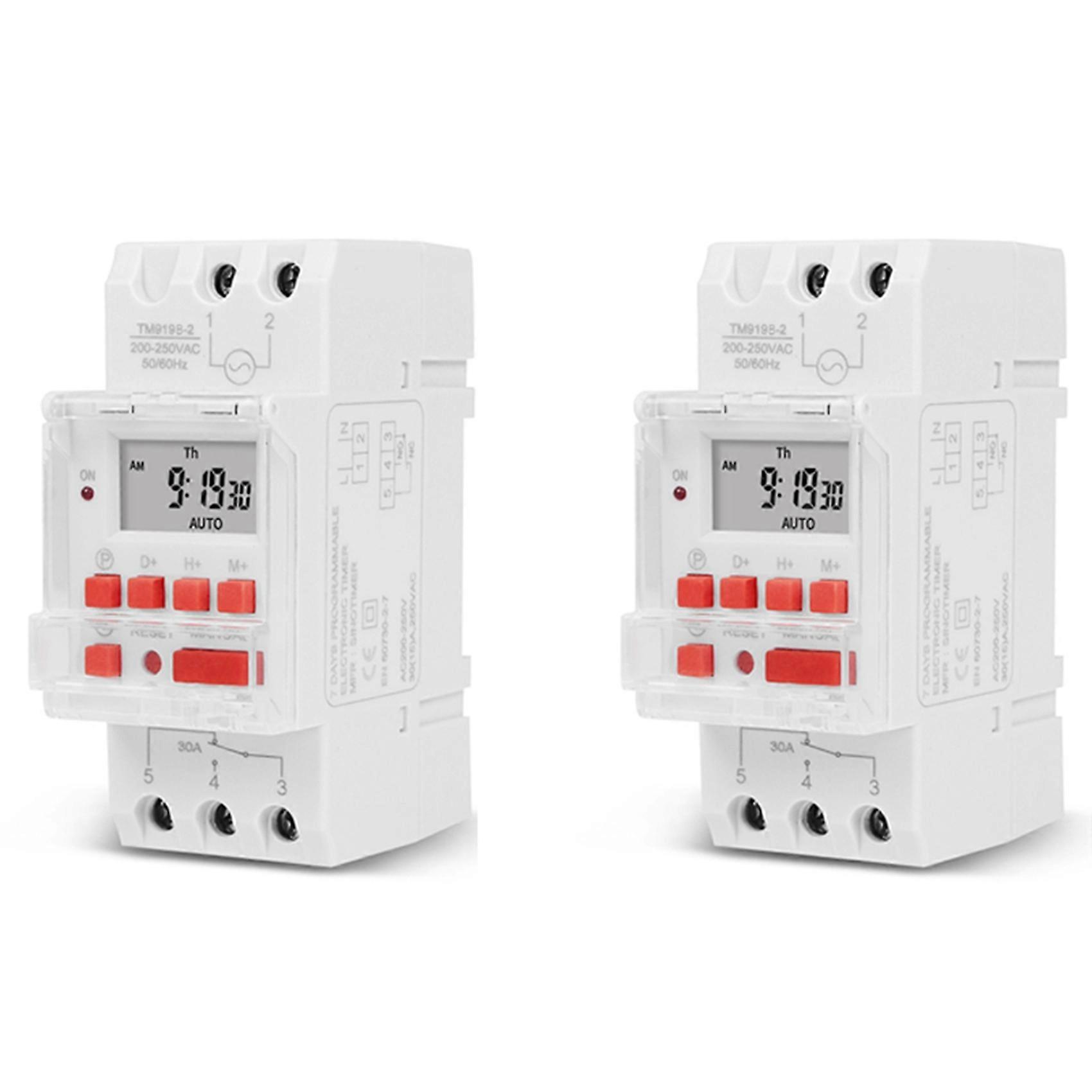 TM919B 30A Programmable Digital Timer Switch DIN Automatic Cycle Timing Controller for Lights, Fans