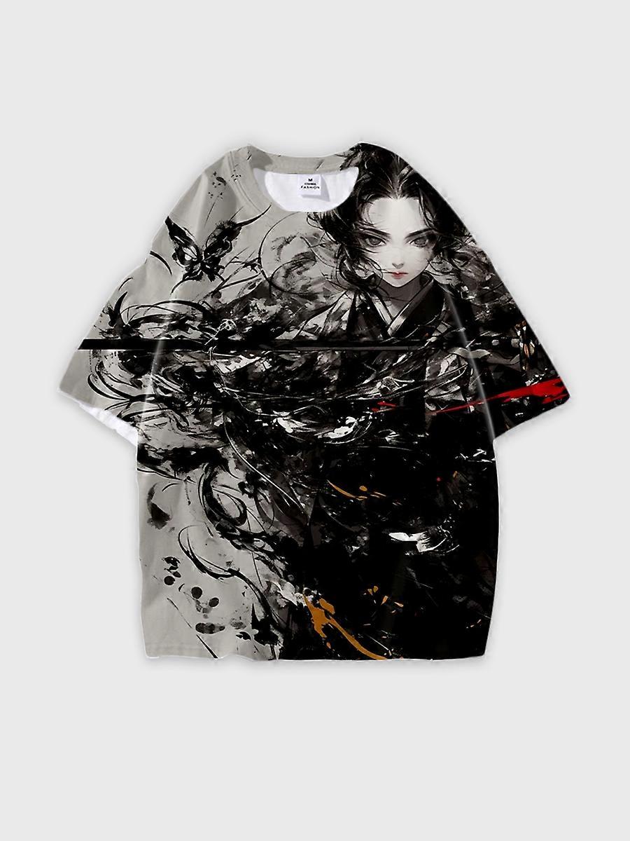 T-shirt round neck Character Pattern loose short sleeve P446