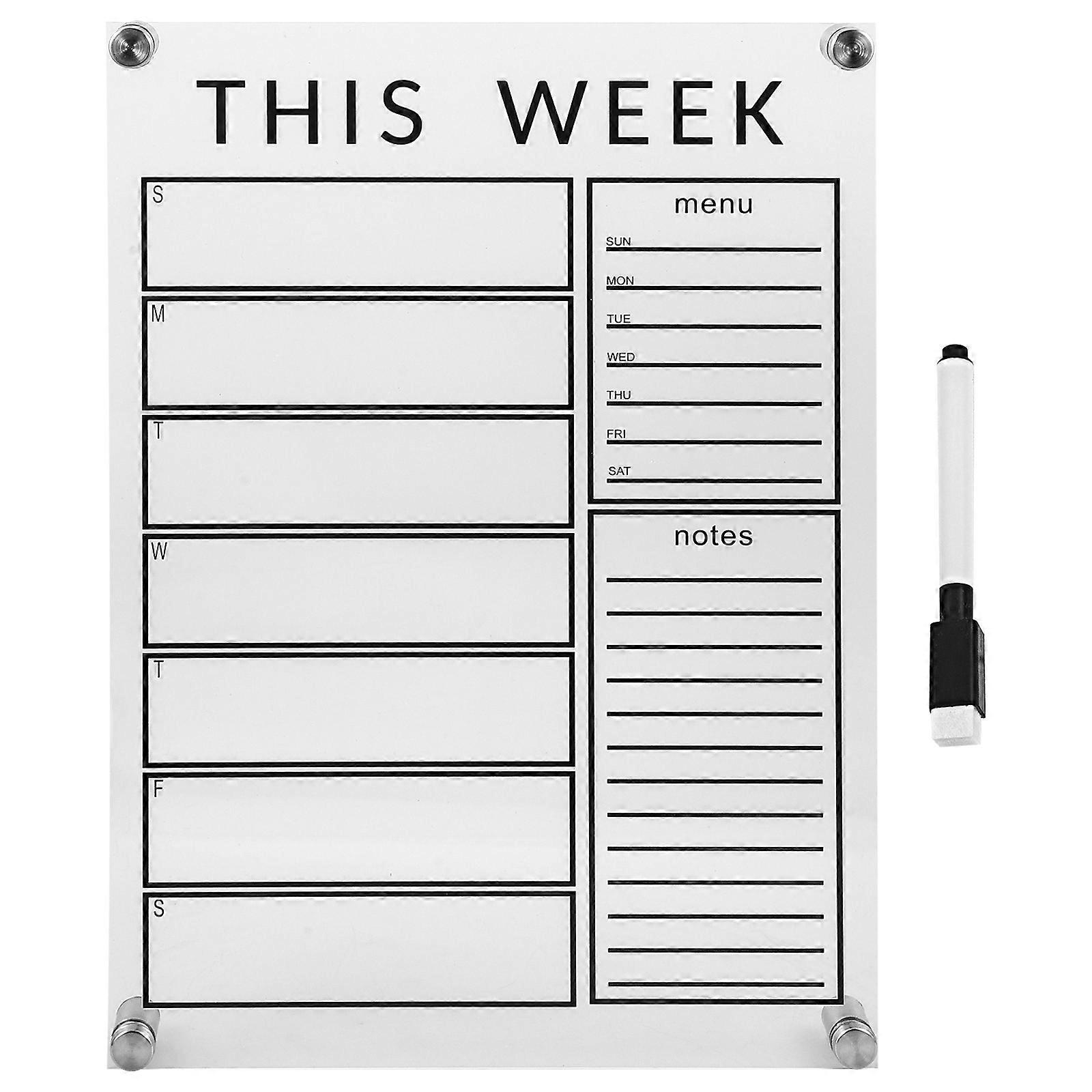 Dry Erase Board Weekly Message Board for Home Use 29.7X21CM Acrylic Erasable 1Set