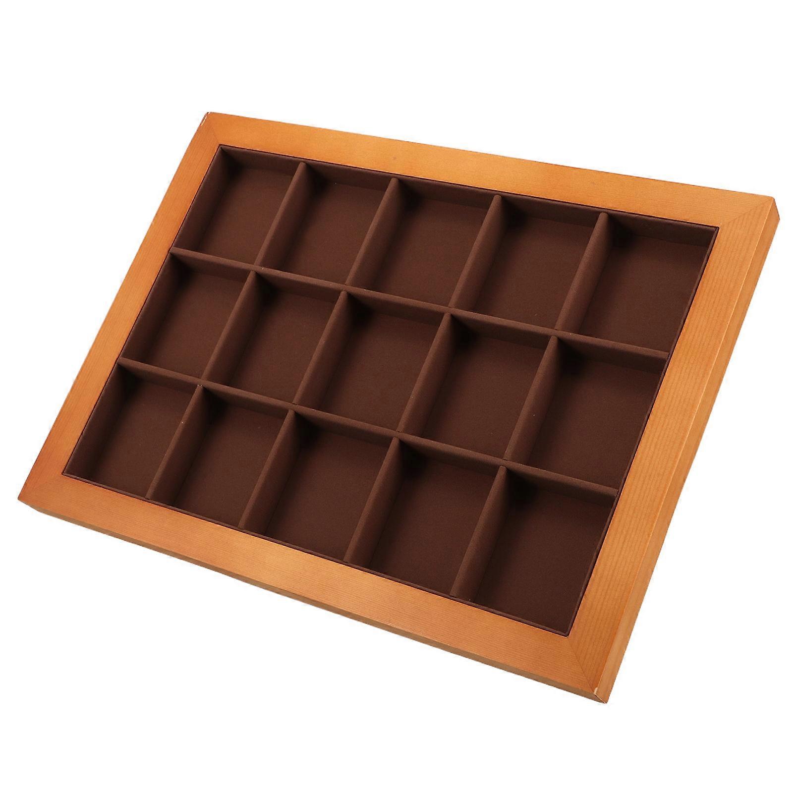 Brown Wooden Jewelry Organizer Tray for Storage Use Walnut Wood Compact Portable Multifunctional 7.87 x 0.79 x 5.12 Inches