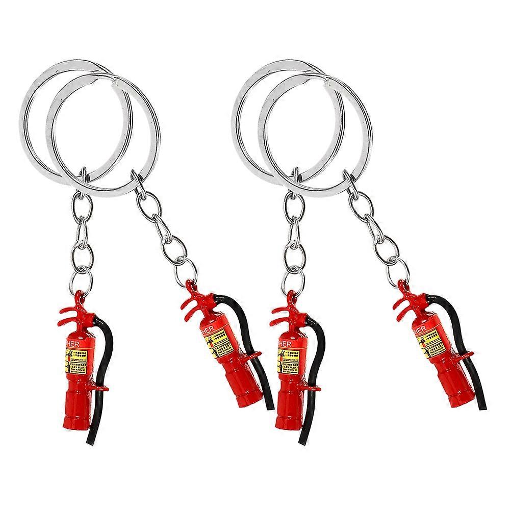 Firefighter Keychain with Extinguisher Pendant Zinc Alloy Red for Hanging Keys Strong and 4pcs