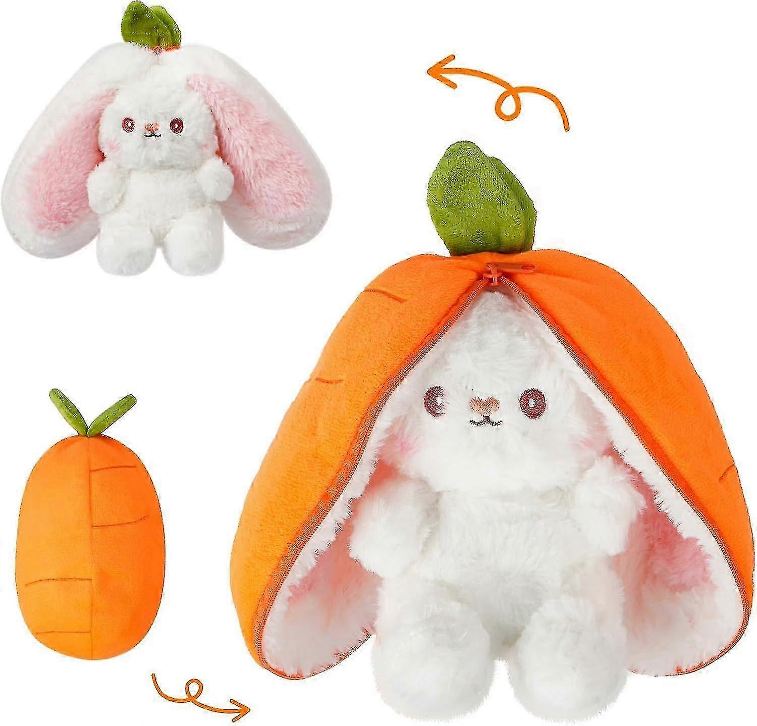 2025 35cm Carrot Bunny Plush Toy, Hide and Seek Bunny, Muppet Bunny Toys, Carrot Reversible Rabbit Plushie Animal with Zipper, Rabbit Plush Toys for G