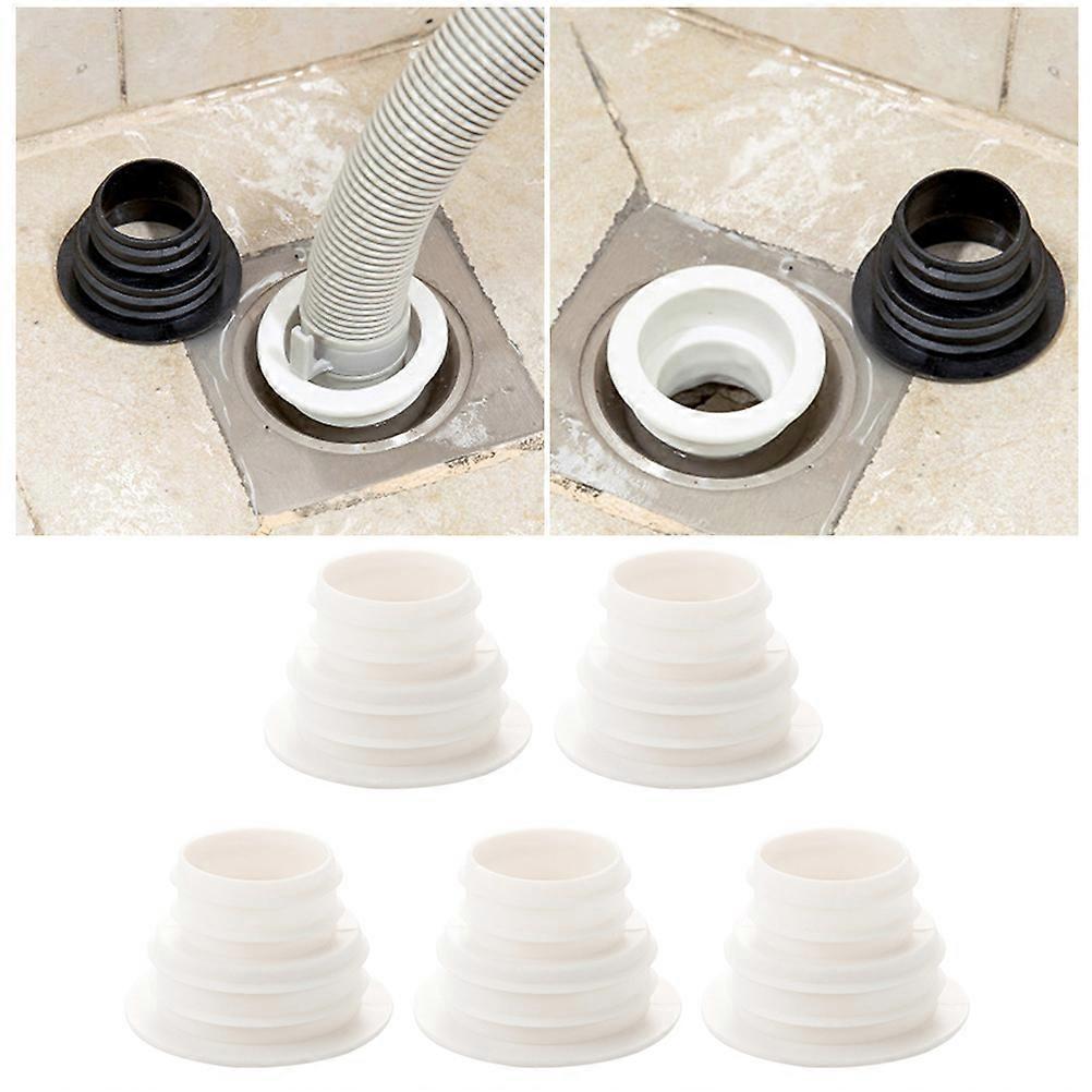 White Silicone Drain Sealing Plugs for Kitchen, Bathroom, and Washing Machine Pipe Protection – Flexible Odor Blocking Floor Drain Covers (5 Pack)