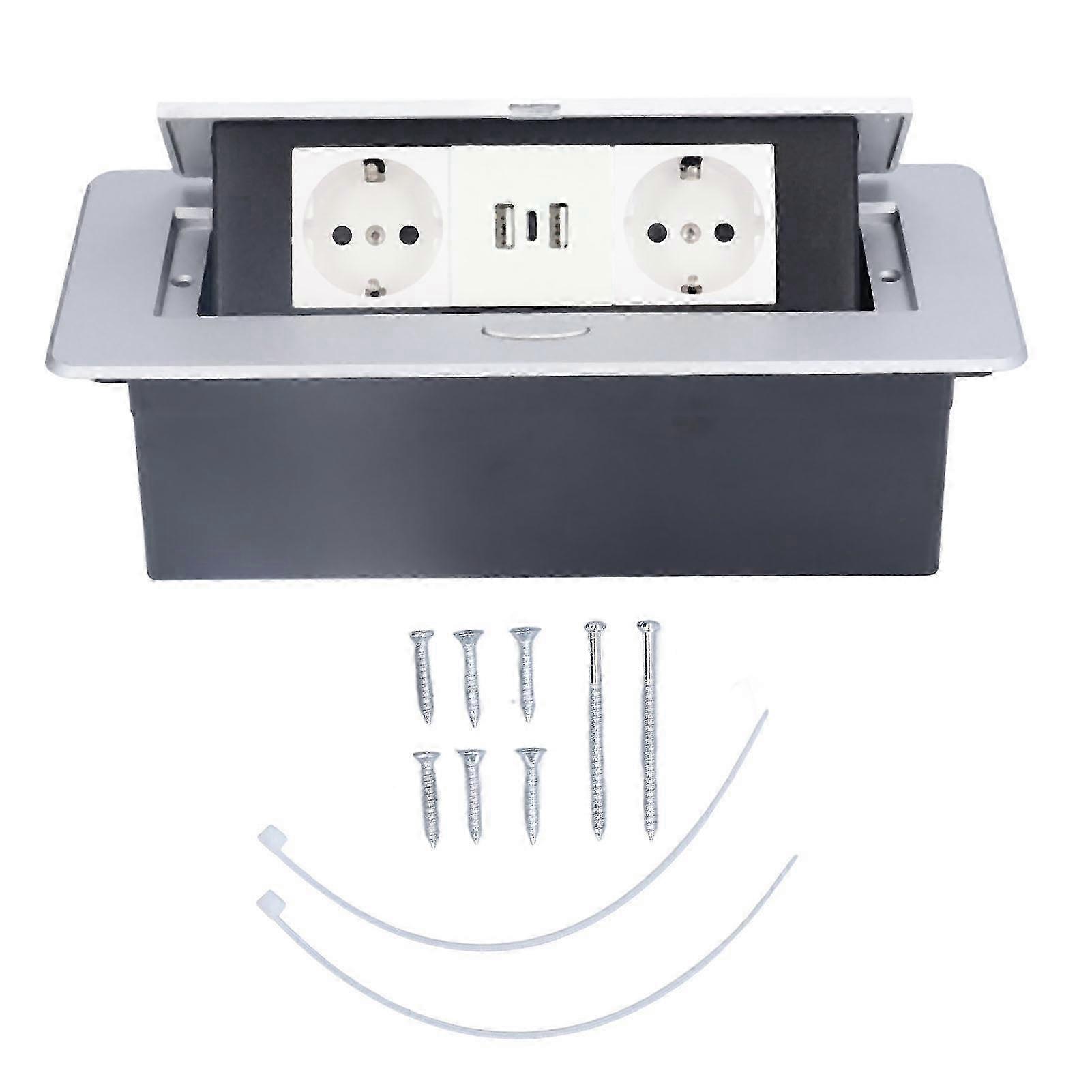 Dual USB Floor Power Socket Pop Up Mount EU Standard with Type-C