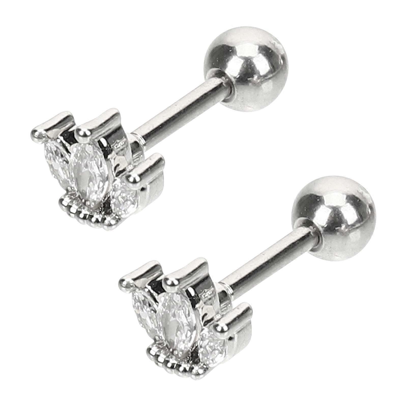 Cross Stud Earrings for Pierced Ears Made of Copper with Shiny Decor Silver Color Small Size