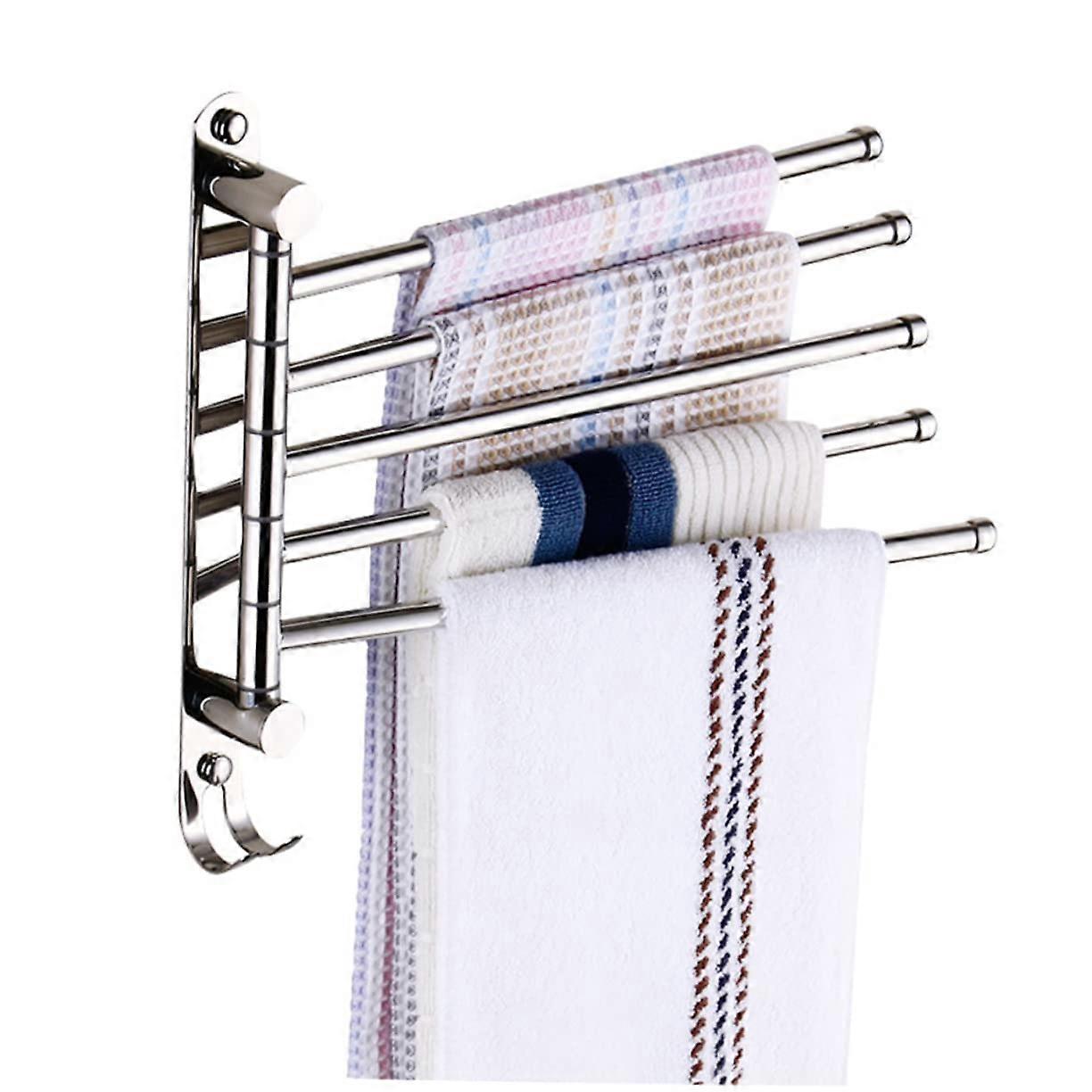 Wallmounted swivel towel rack, spacesaving for bathroom, designed for towels and bath towels.