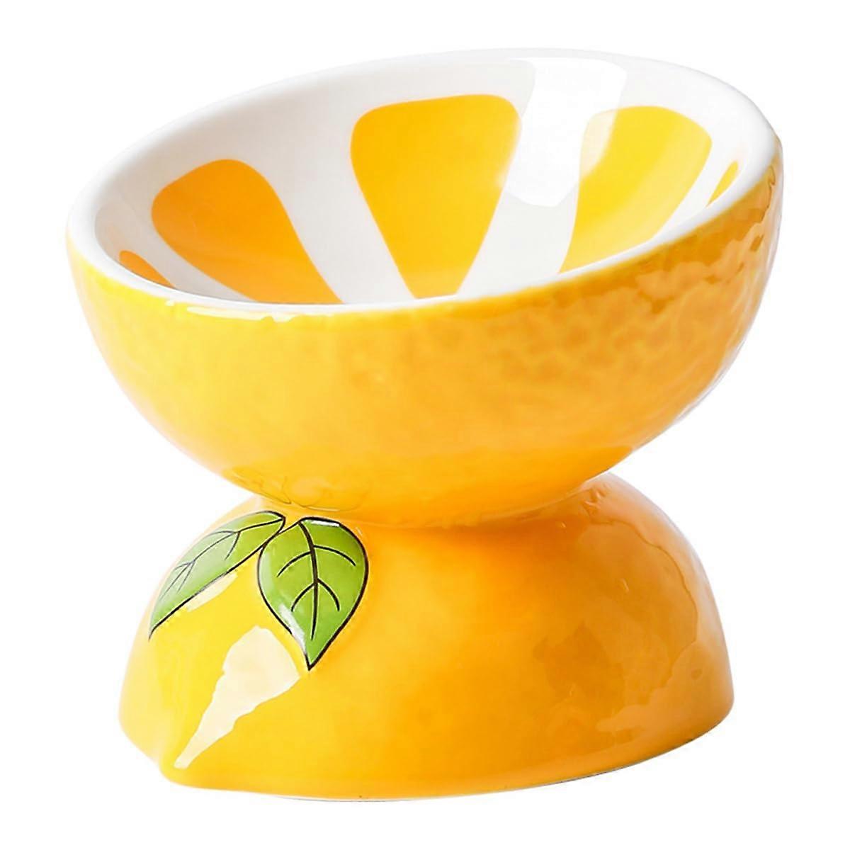 Cat Bowl Ceramic Raised with 15° Tilt Design, Lemon Yellow, 180 ml