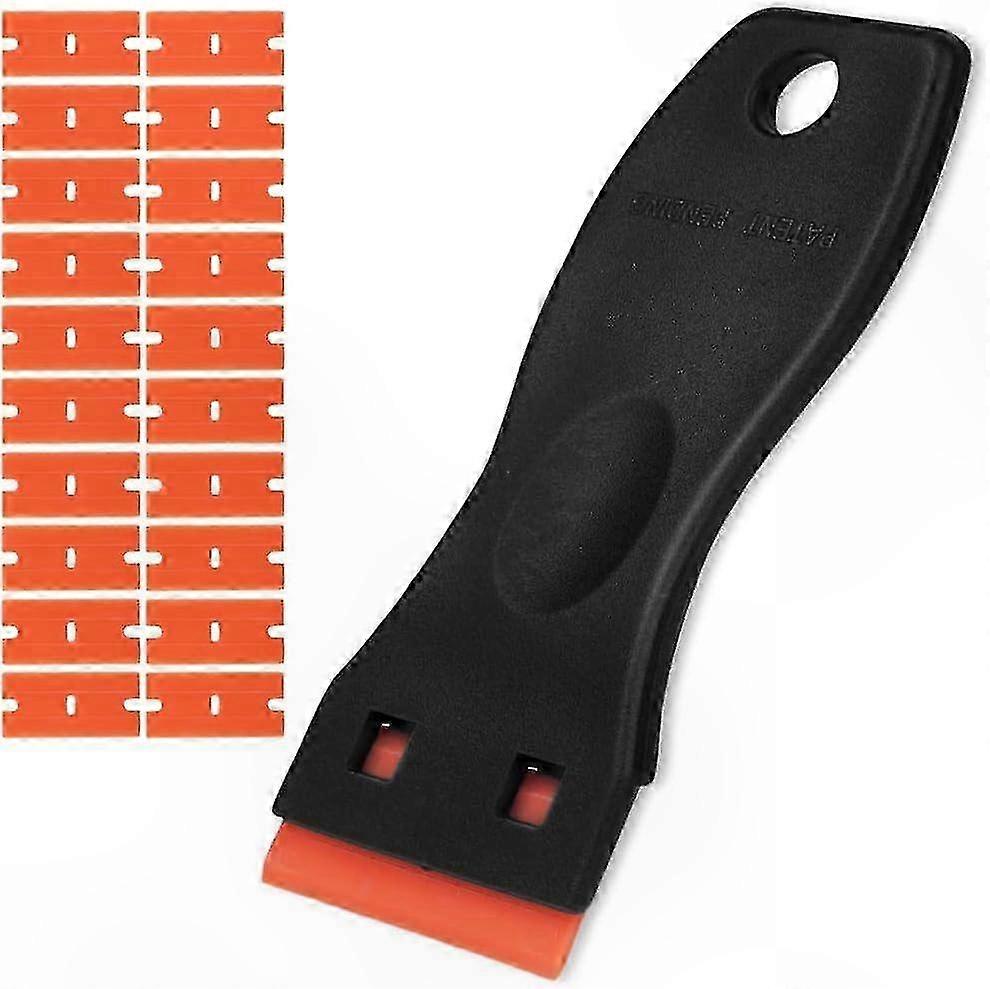 Non-Scratch Plastic Scraper with 20 Blades, Window Cleaning Tool for Ceramic and Glass Surfaces