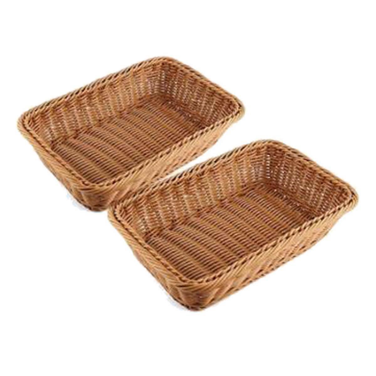 Rectangular Display Basket for Bread, Fruits & Vegetables - 2 Pcs Table or Counter Wicker Baskets